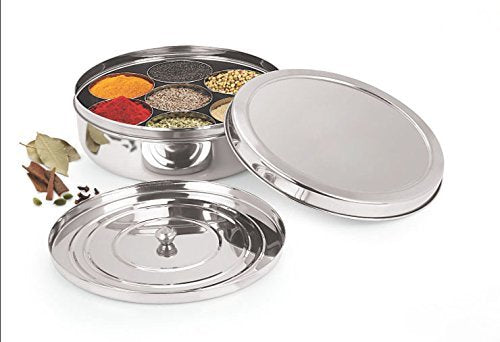 Shradha Trading masala box side view highlighting compact 8x8x3 inch size.