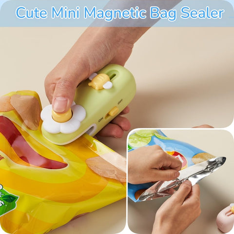 Shrunqi bag sealer on fridge magnet base for easy storage