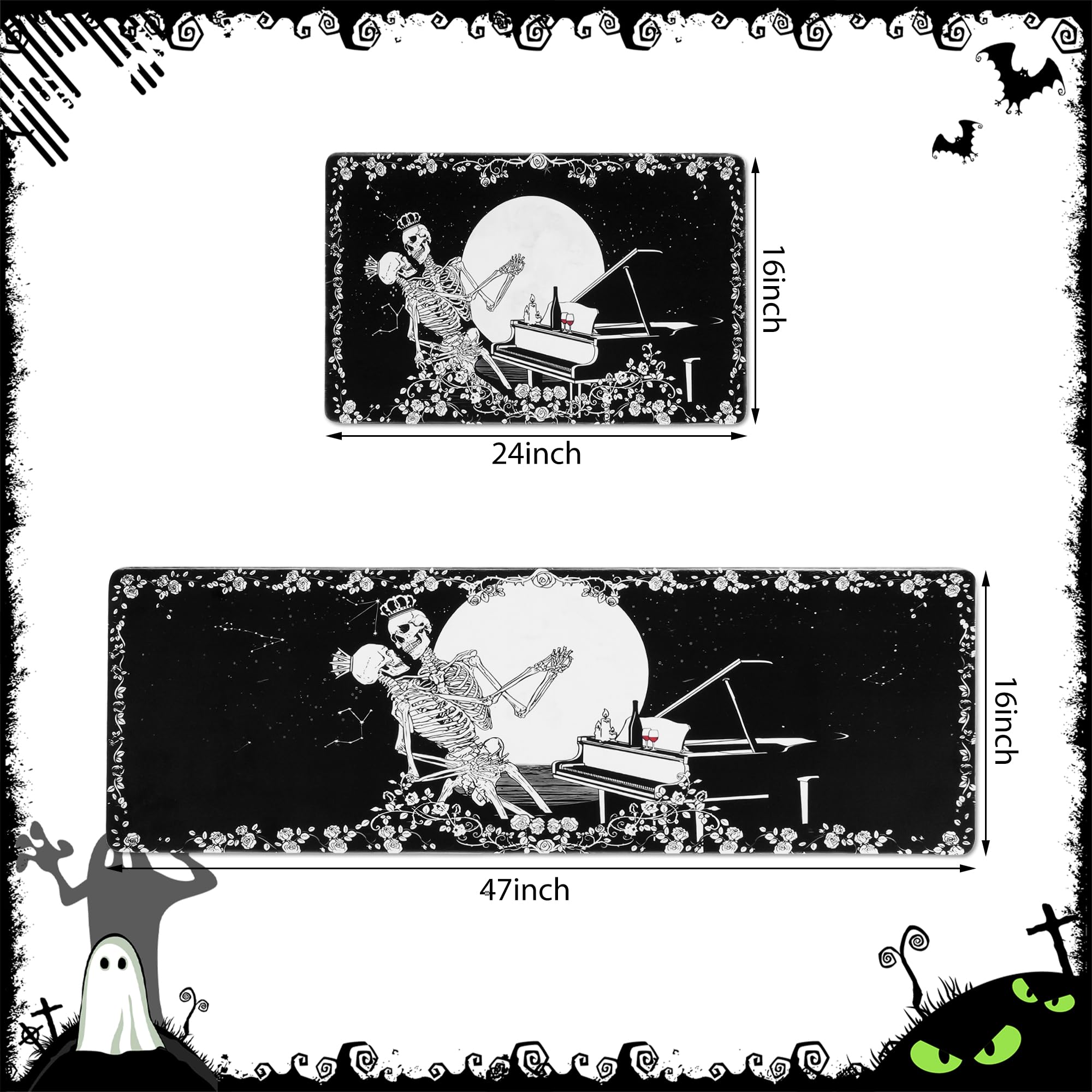 ShtNeeg Halloween decor skeleton closeup mat highlighting vintage vibe