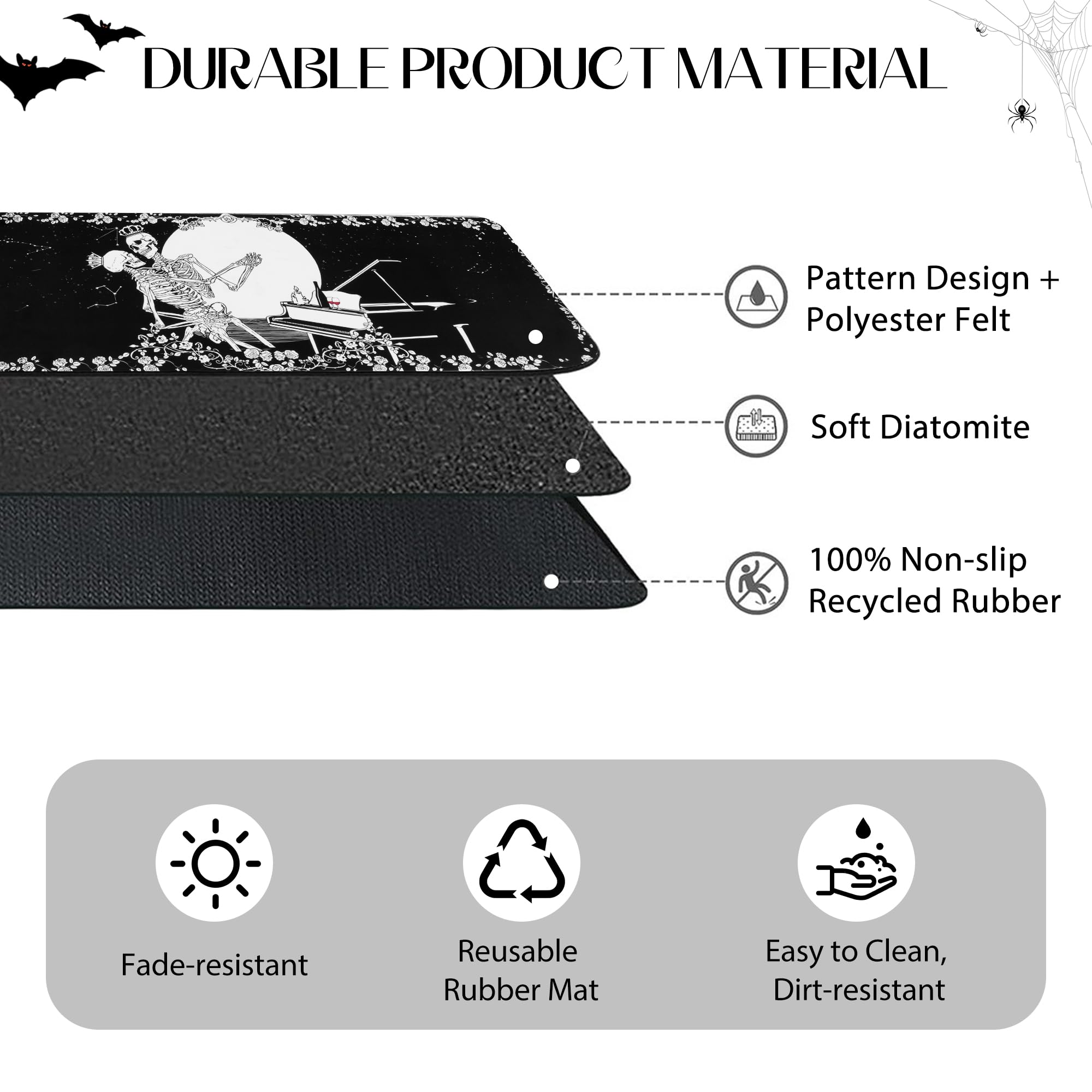 ShtNeeg skeleton pattern kitchen mat showcases playful, durable decor