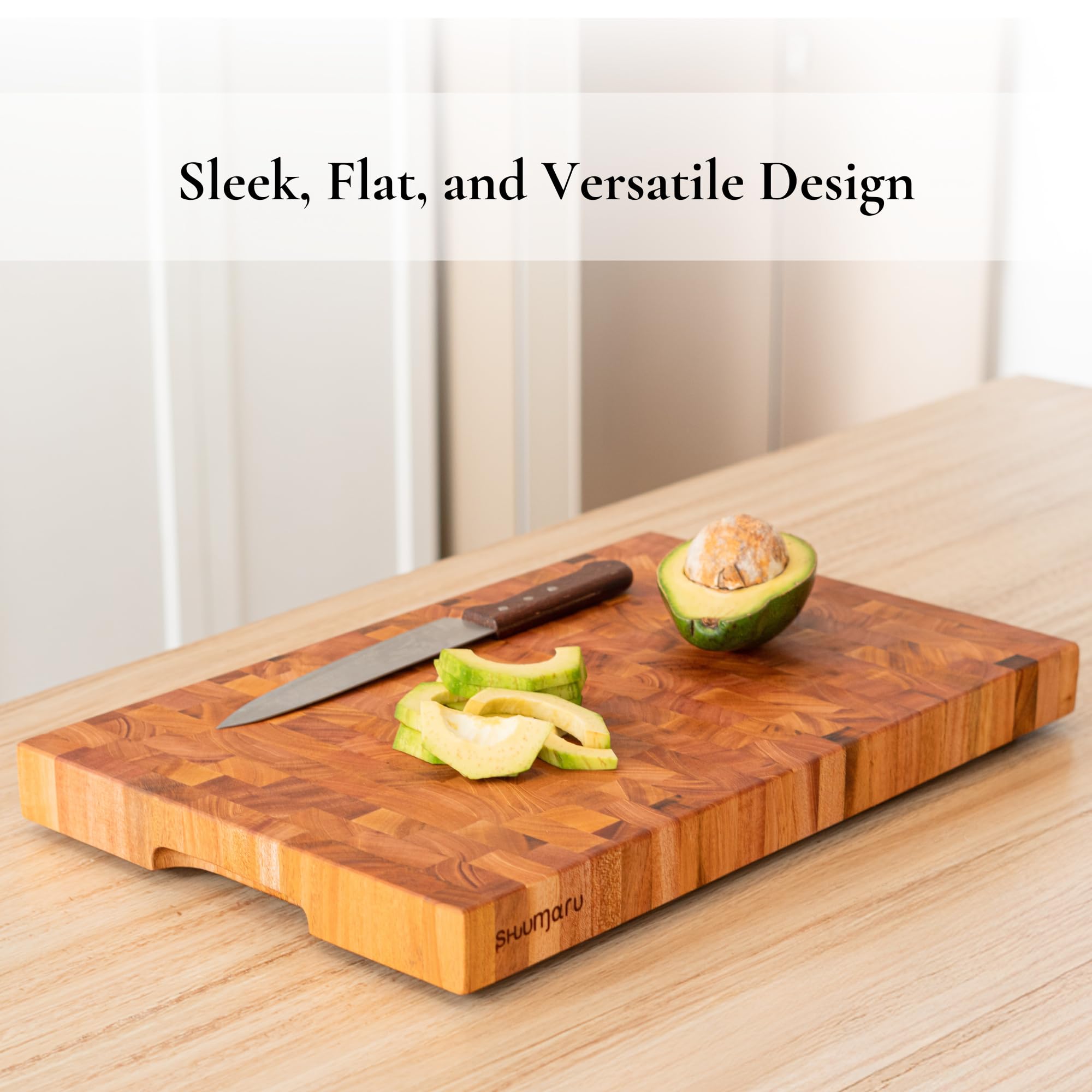 SHUMARU Mahogany end-grain cutting board knife-test shows blade-friendly performance.