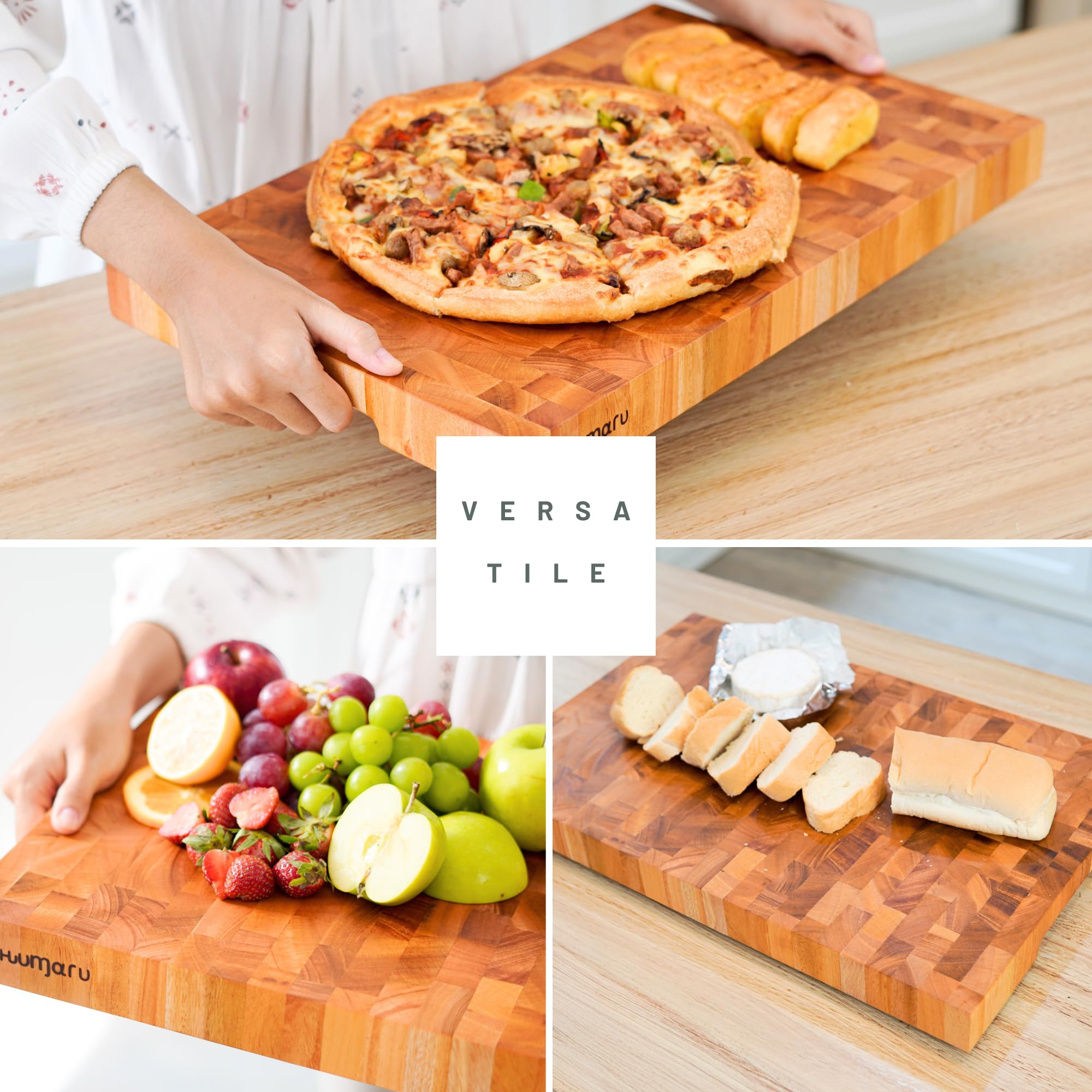 SHUMARU Mahogany end-grain cutting board size reference shows 20×13 inches.