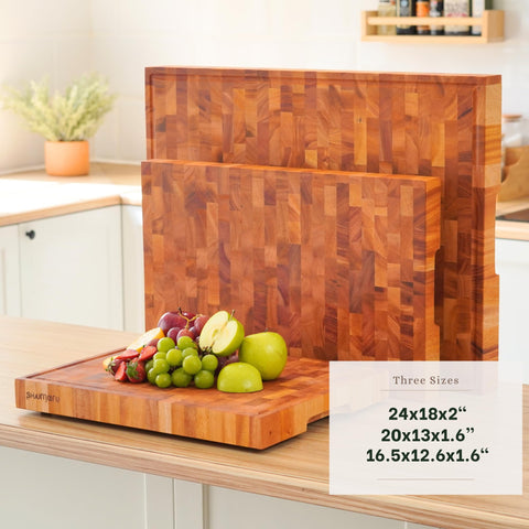 SHUMARU Mahogany end-grain cutting board underside promotes airflow and quick drying.
