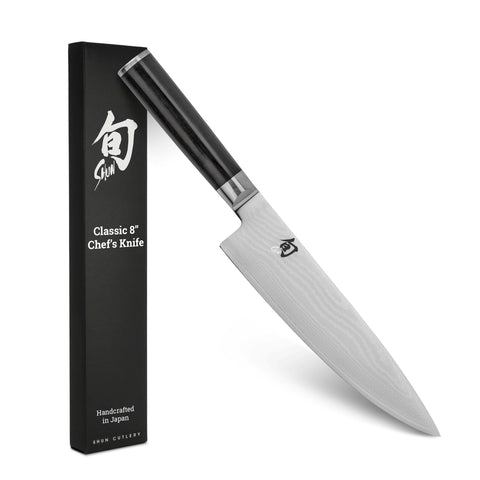 Shun Classic 8in Chef Knife blade with Damascus layers for precise slicing
