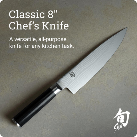 Shun Classic 8in Knife with Damascus cladding for durable performance