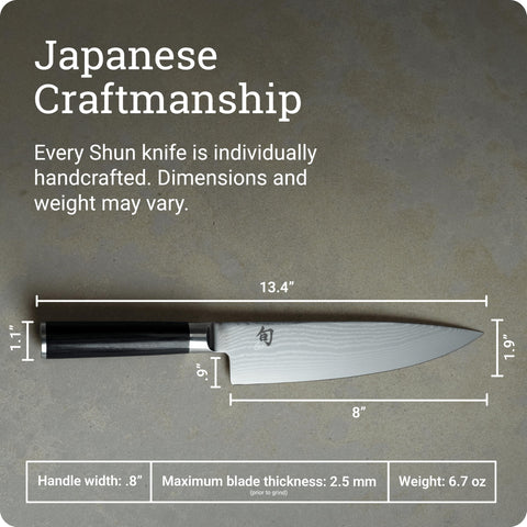 Shun Classic 8in Knife supports effortless mincing of fresh herbs