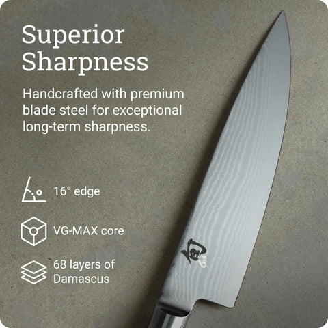 Shun Classic 8in Chef Knife Pakkawood handle for comfortable grip