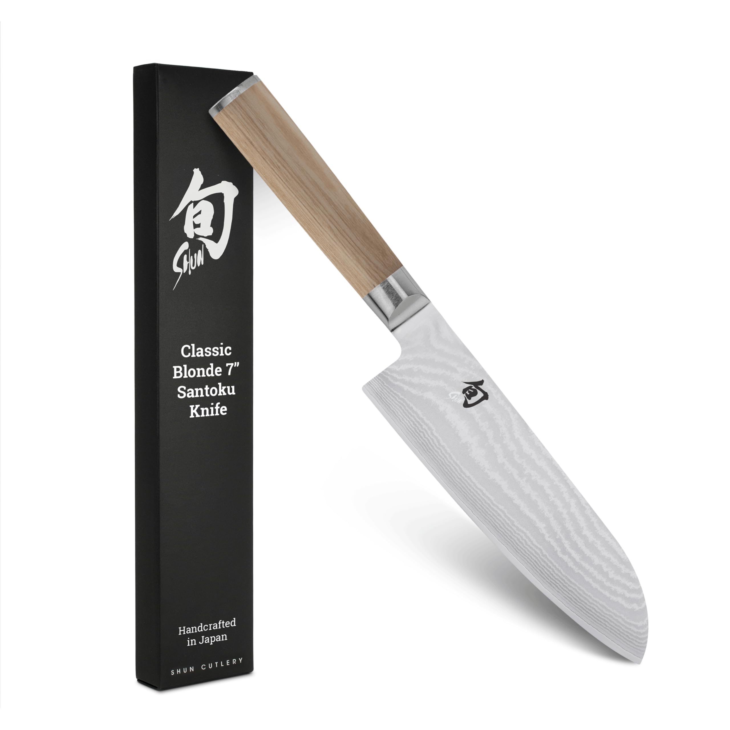 Shun Classic Blonde 7in Santoku top view for versatile prep.