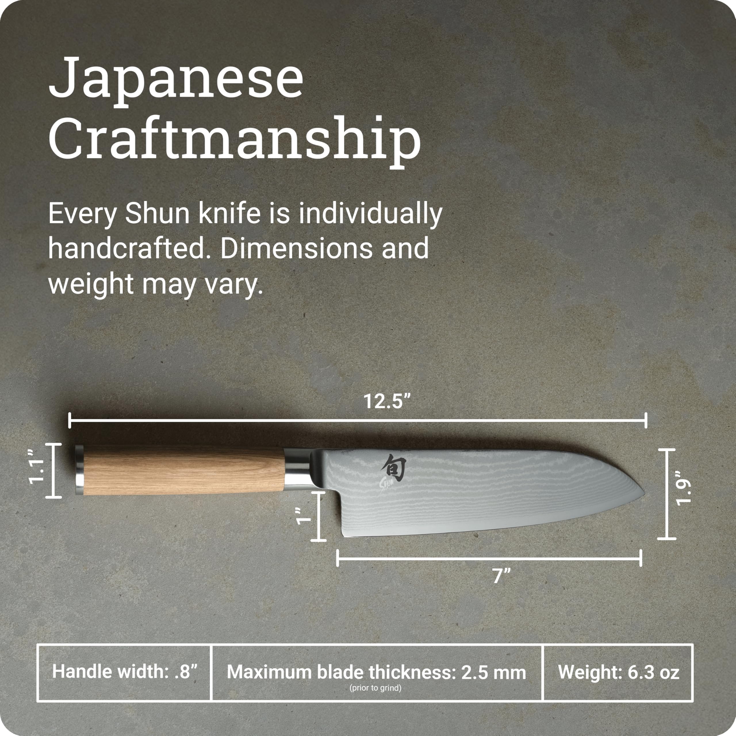 Shun Classic Blonde 7in Santoku VG-Max core close-up for sharpness.