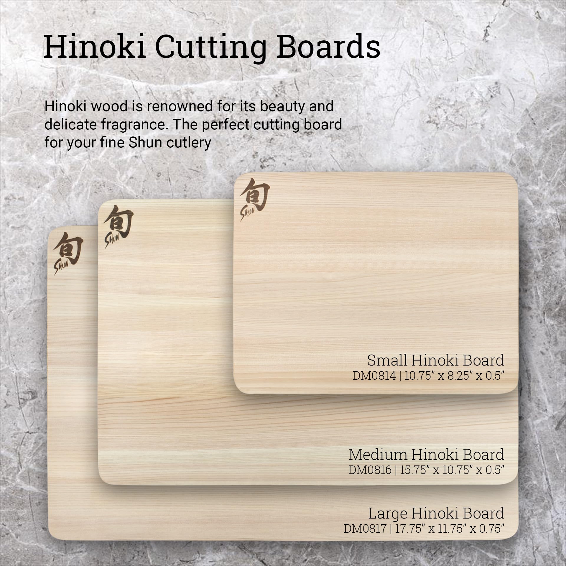 Shun Hinoki cutting board medium wood grain highlighting natural beauty and fragrance.