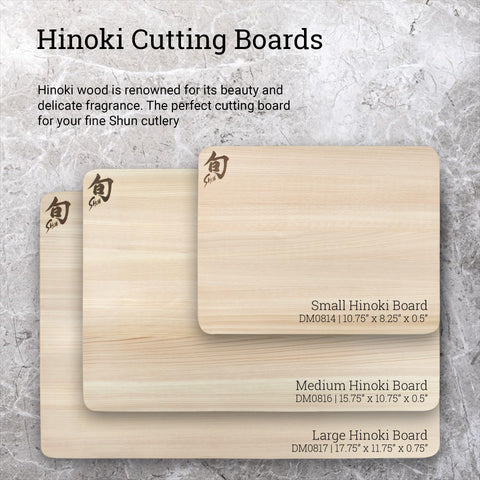 Shun Hinoki cutting board medium wood grain highlighting natural beauty and fragrance.