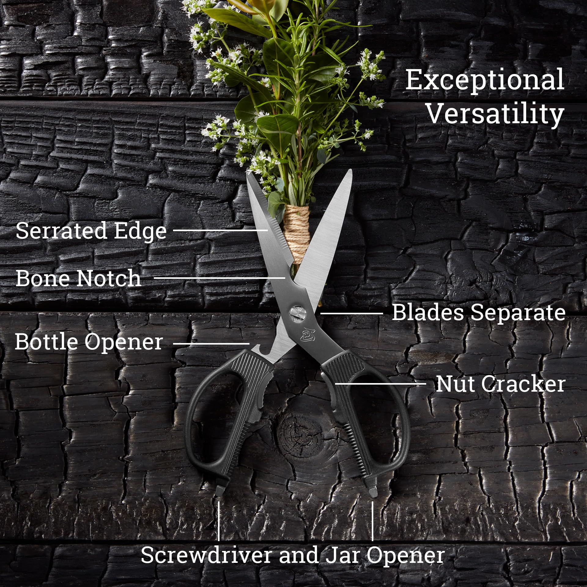 Shun shears featuring built-in nutcracker for quick nut cracking