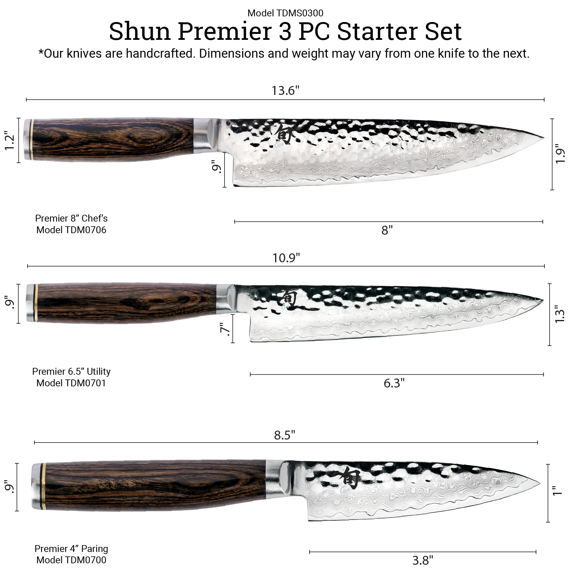 Shun Premier Damascus blades with TSUCHIME finish for beauty and durability