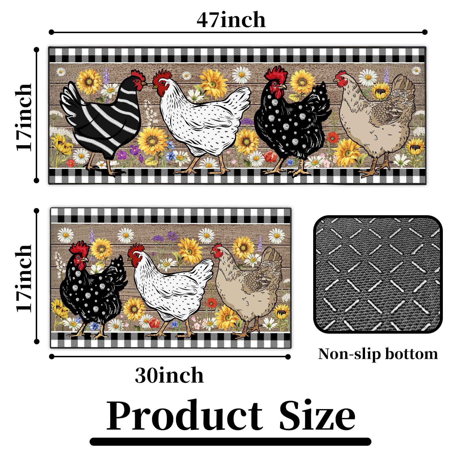SHUNLCD rooster kitchen decor rug 17x47 long runner for hallway or doorway
