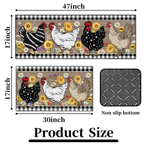 SHUNLCD rooster kitchen decor rug 17x47 long runner for hallway or doorway