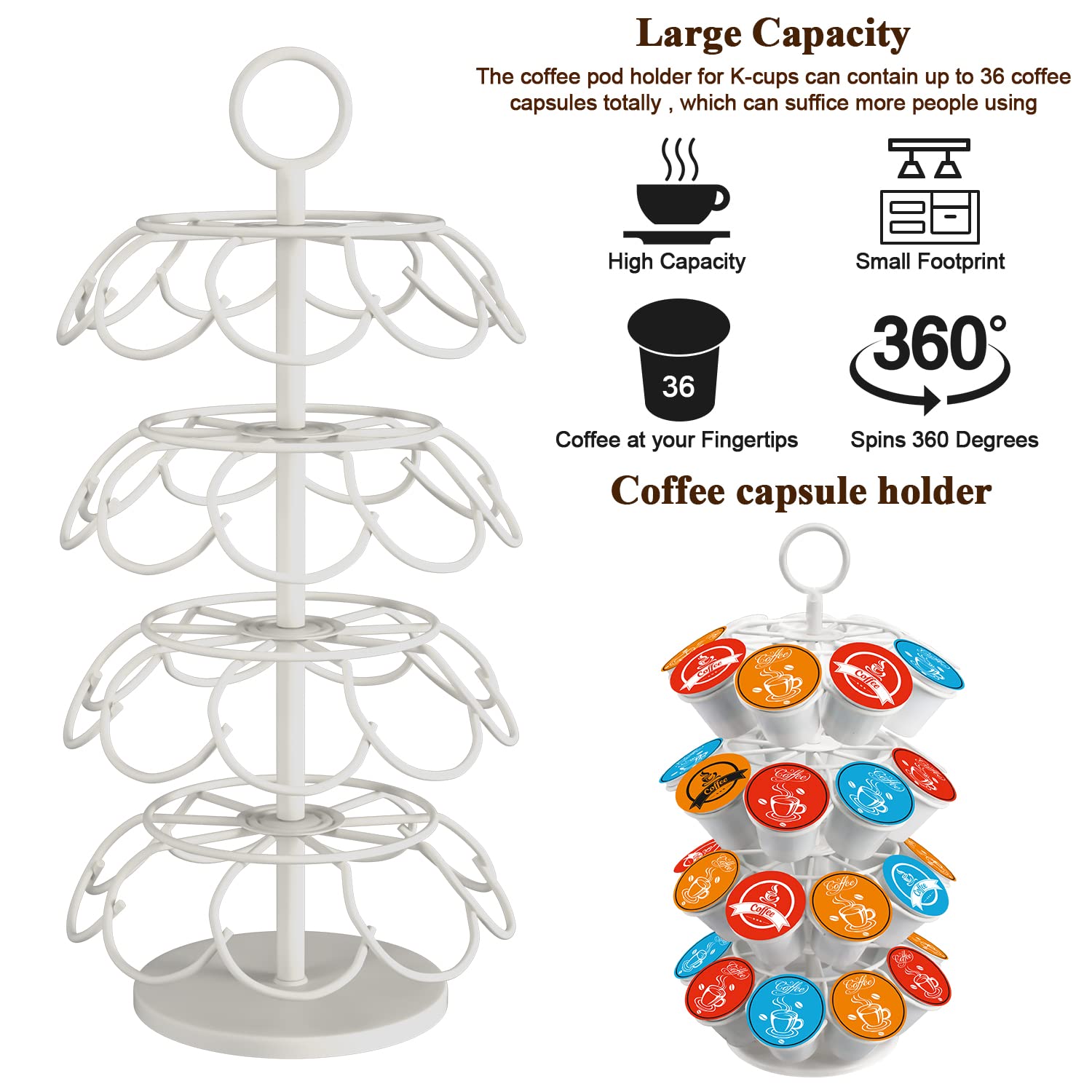 SHURFFY Coffee Pod Carousel four-tier design stores up to 36 pods