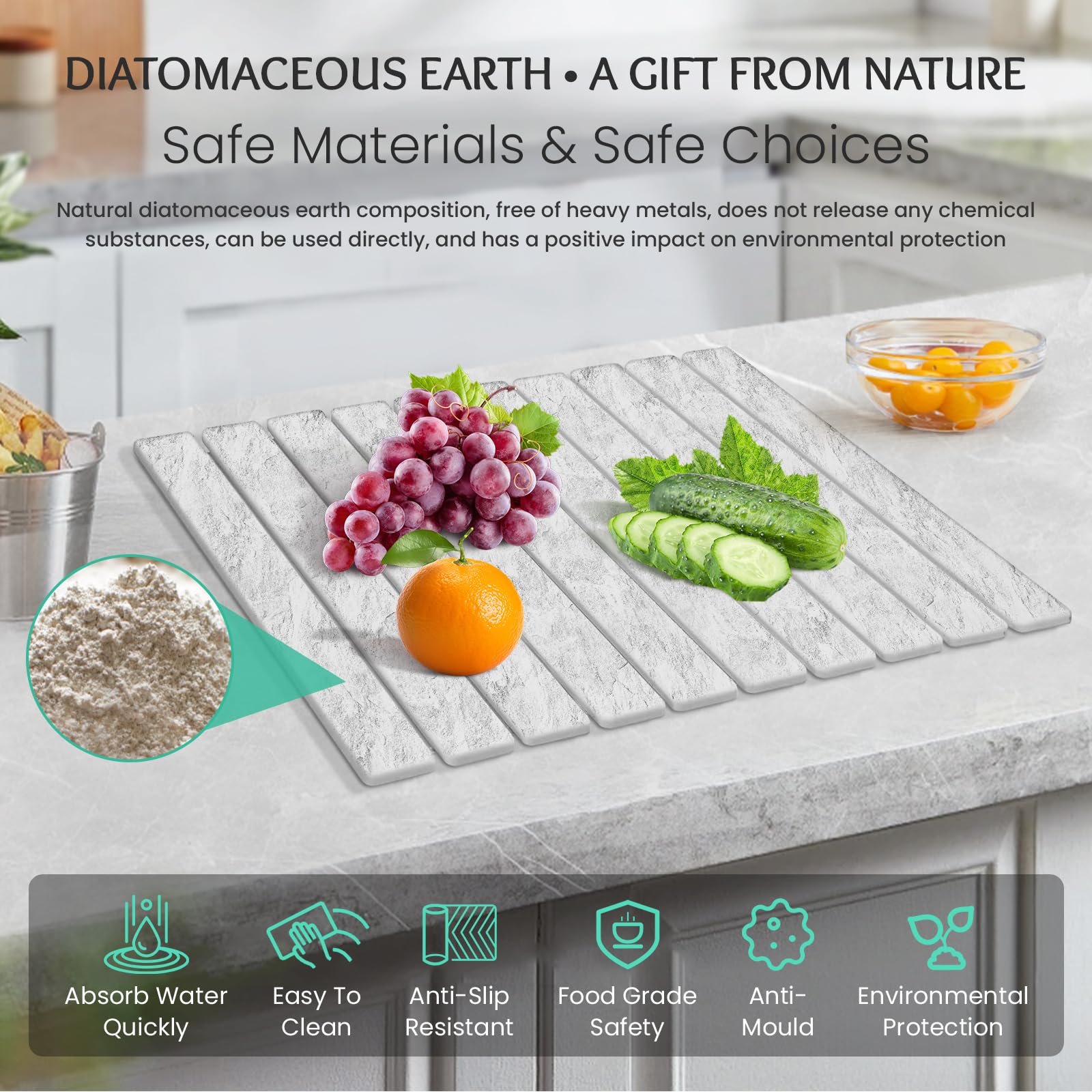 SHUSHIYAJU stone drying mat absorbs water rapidly from dishes.