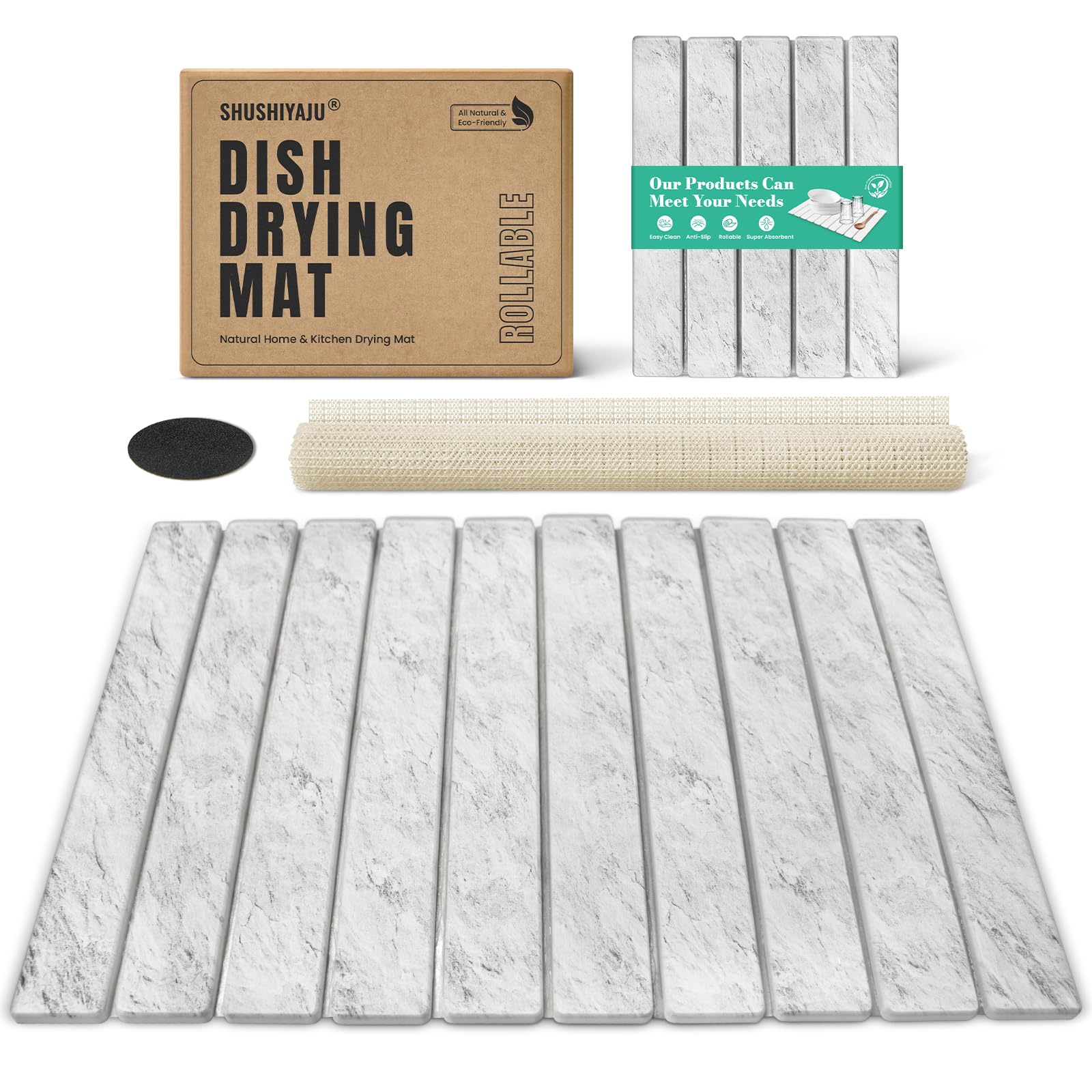 SHUSHIYAJU stone drying mat laid flat on a counter for quick drying.