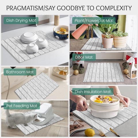 SHUSHIYAJU stone drying mat in light gray pattern adds style.