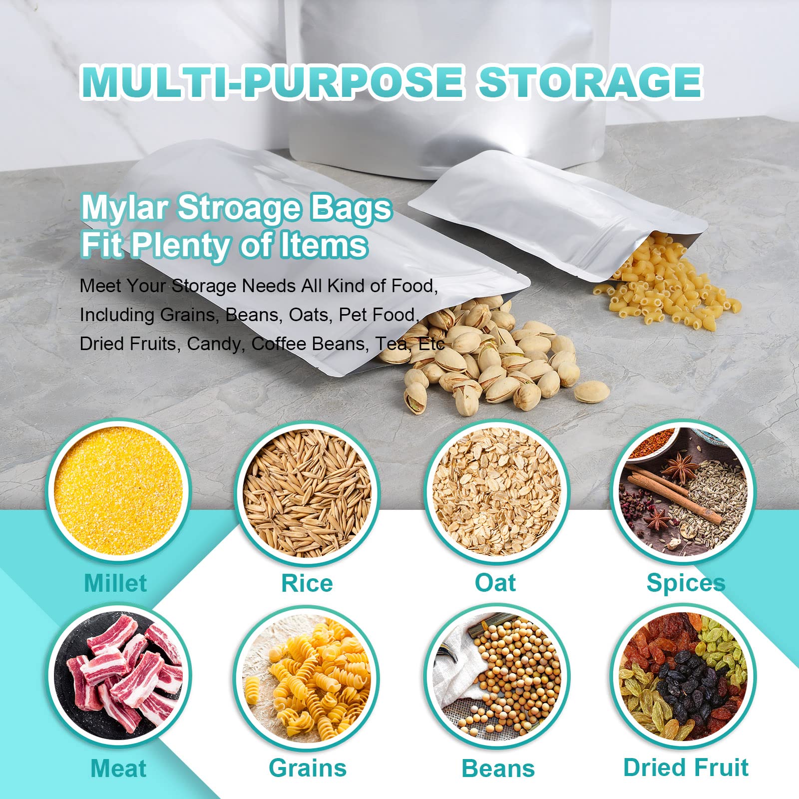 SHXWELL heat-seal able mylar bags for long-term storage with a hot iron or sealer.