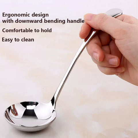 Durable 18/10 stainless steel ladle resists rust and scratches.