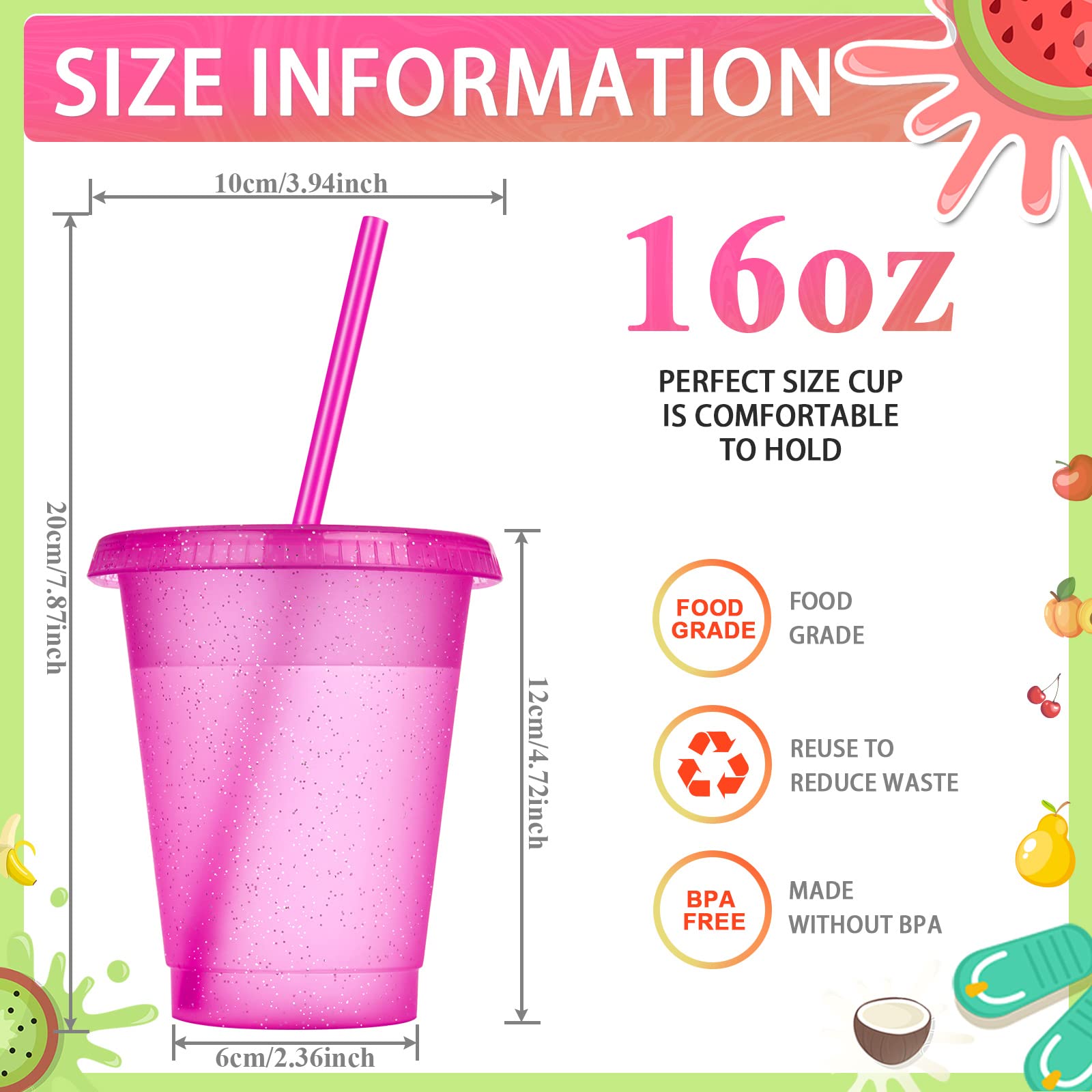 Sieral BPA-free plastic cups featuring glitter accents for festive sipping