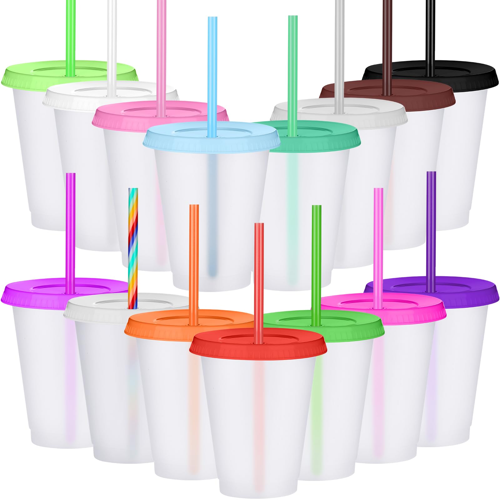 Sieral cups with straws and lids in a colorful 15 pack for parties and everyday use