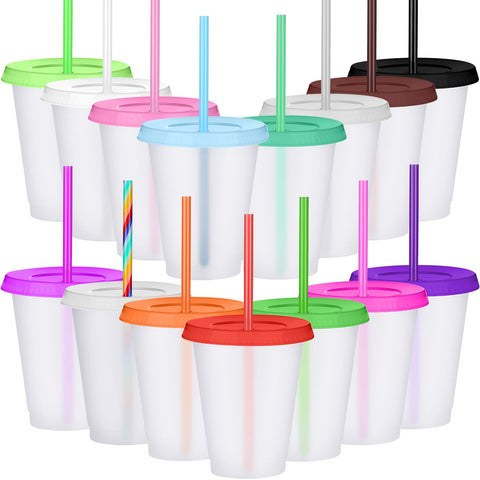 Sieral cups with straws and lids in a colorful 15 pack for parties and everyday use