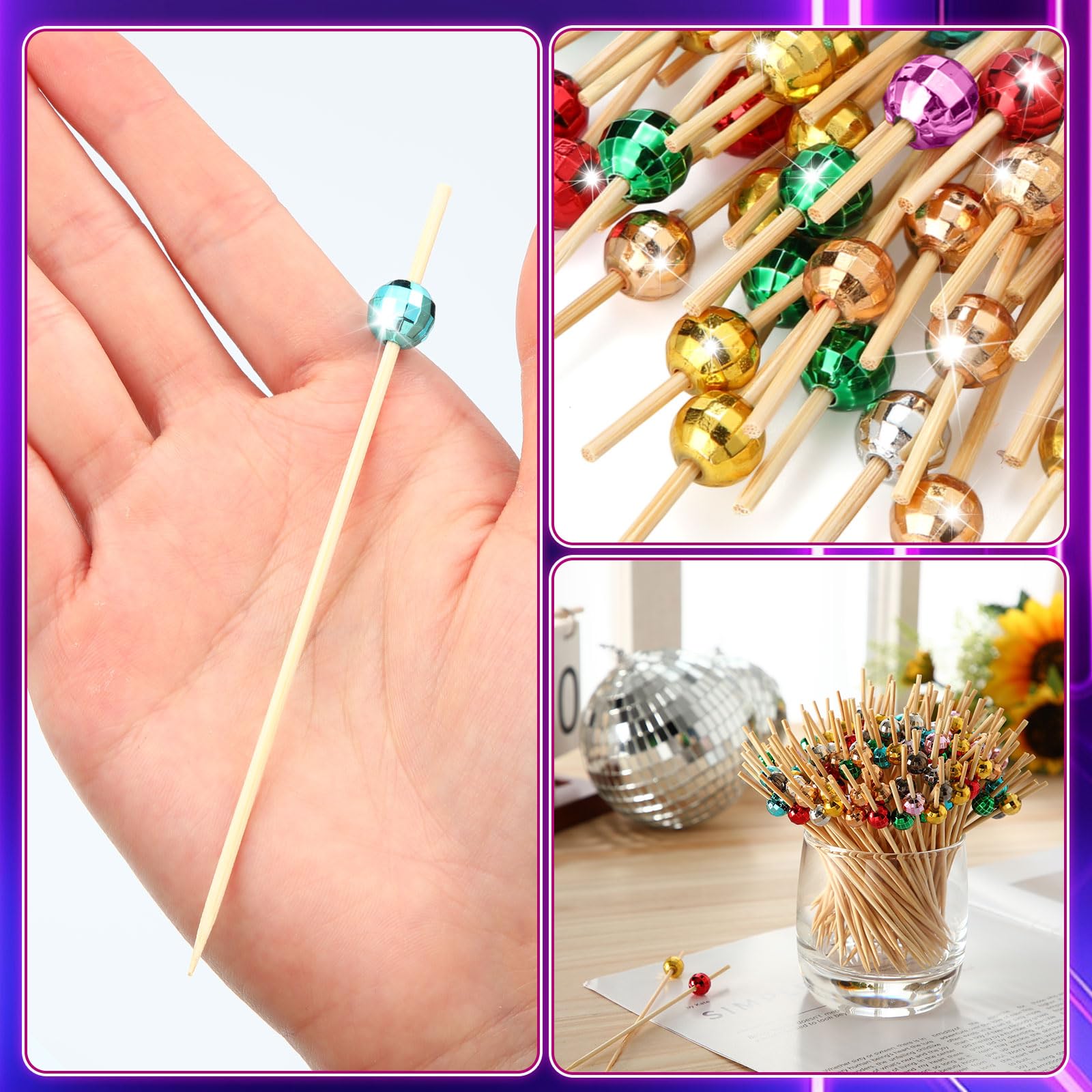 Sieral disco ball bamboo skewers for colorful fruit displays.
