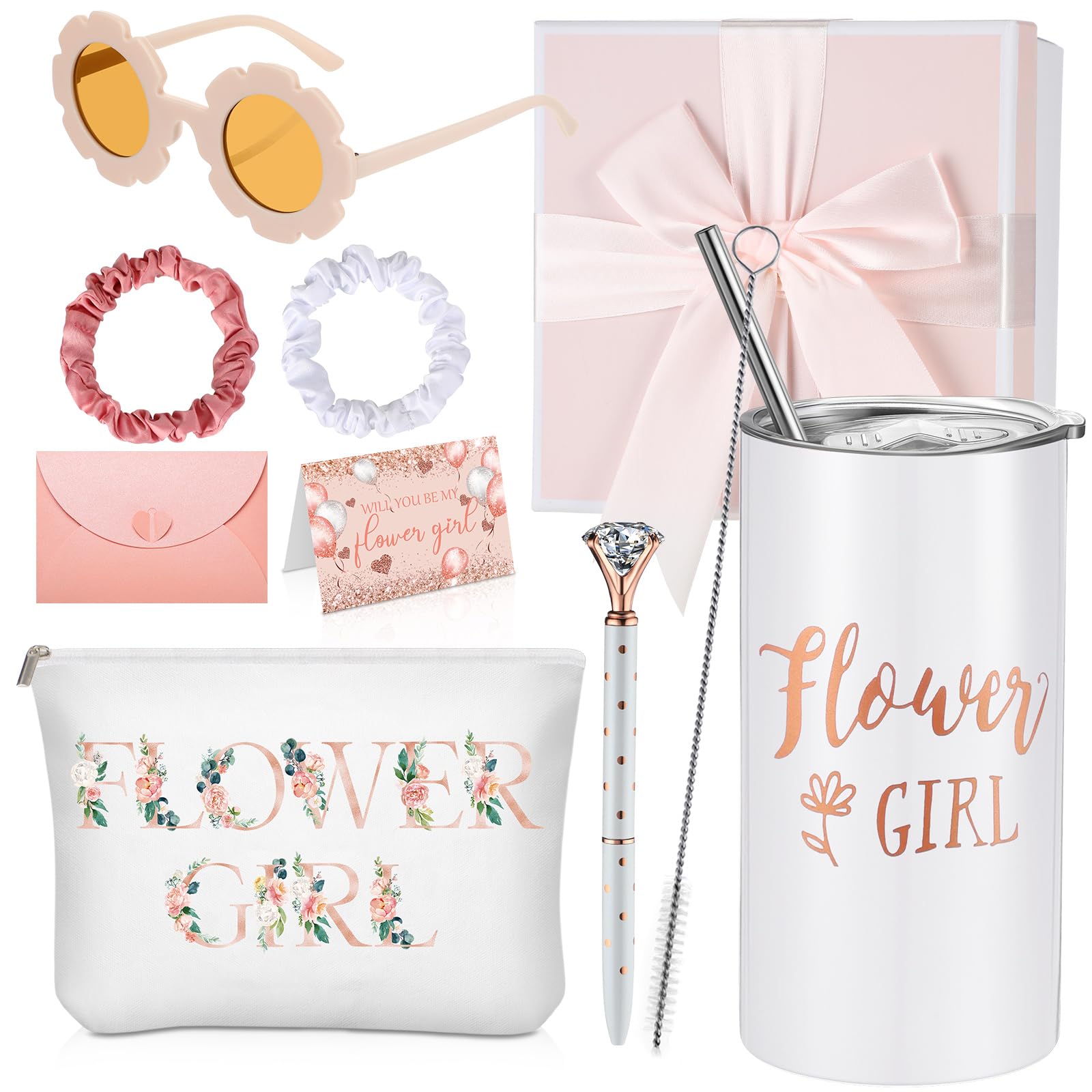Sieral flower girl tumbler with straw and lid for wedding day use