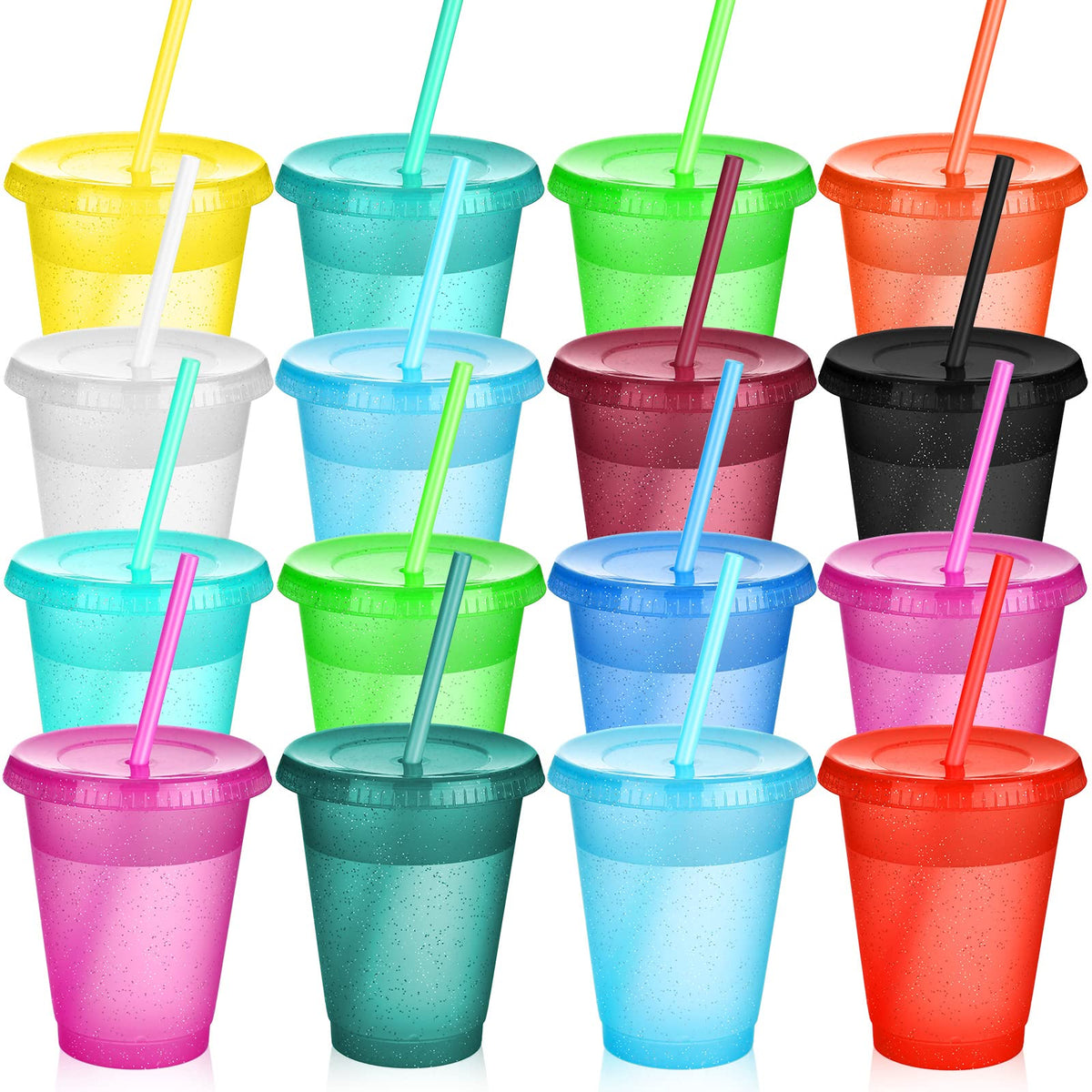 Sieral kids tumbler 15-pack with lids and straws in bright colors for party use