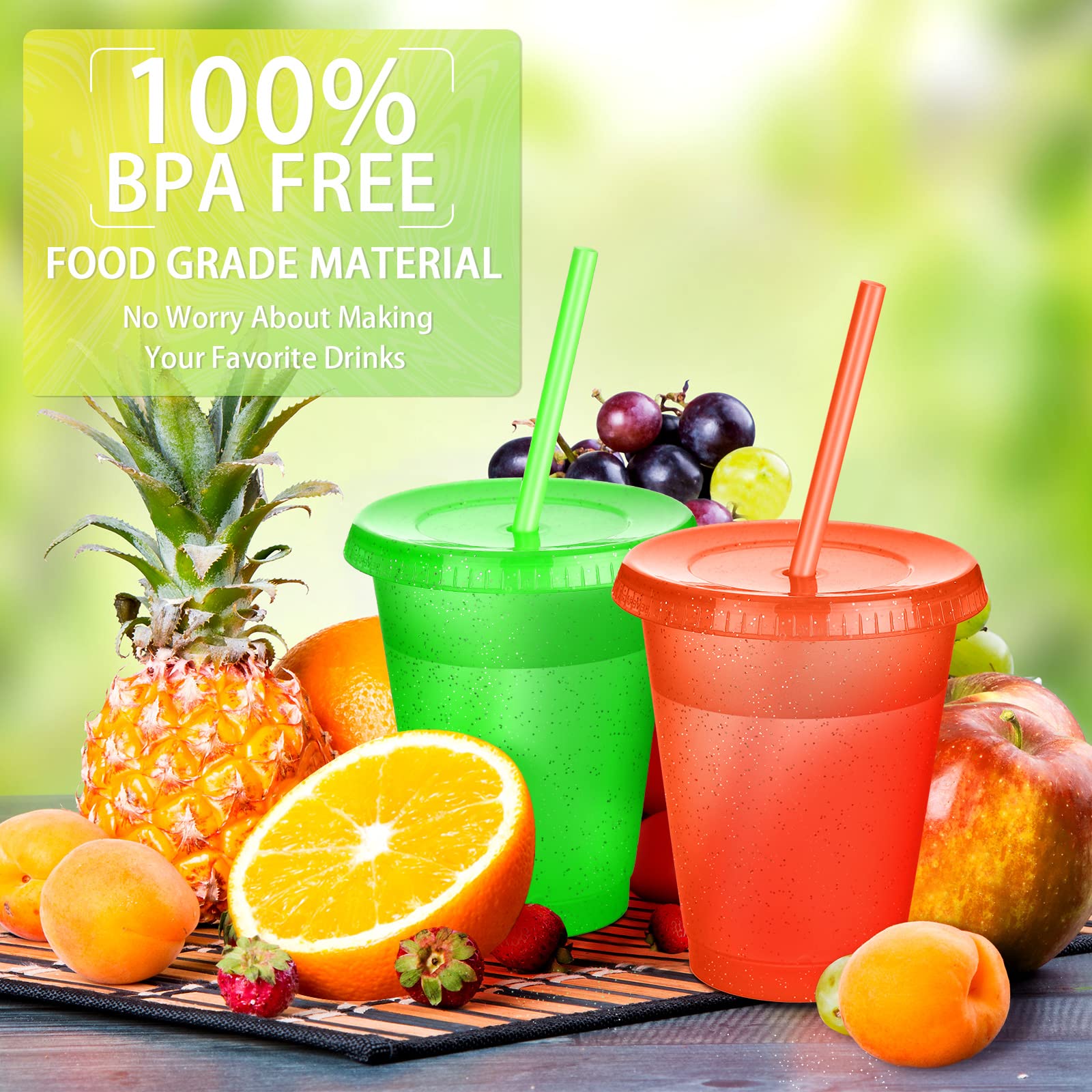 Sieral tumbler top view in bright colors with glitter accents for kids