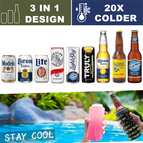 Signice 3-in-1 insulated 12oz standard can holder shows versatile design.
