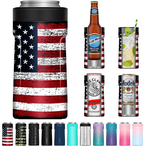Signice 3-in-1 insulated cooler close-up on a slim can, keeps drinks colder longer