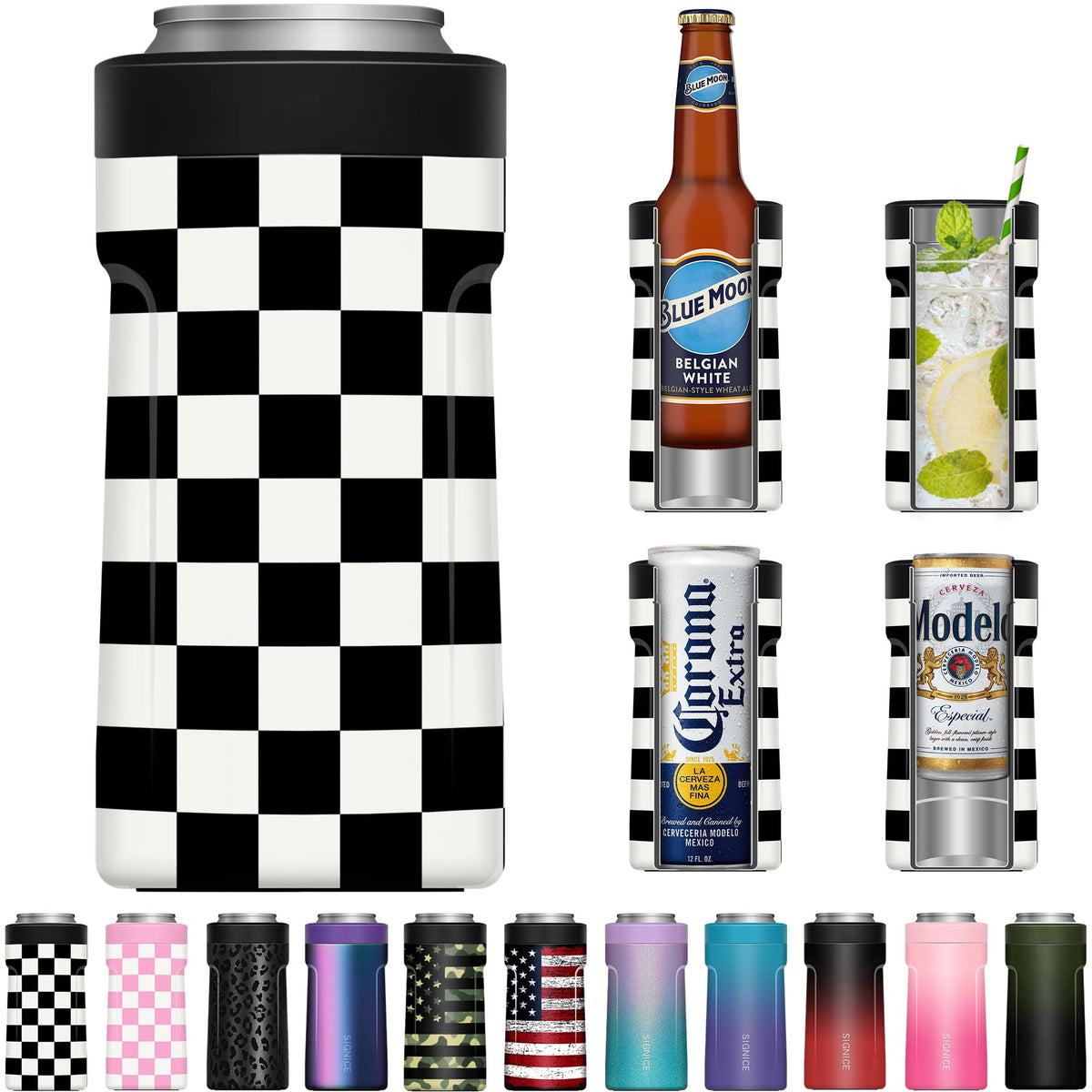 Signice 3-in-1 cooler front view showing black checkered finish