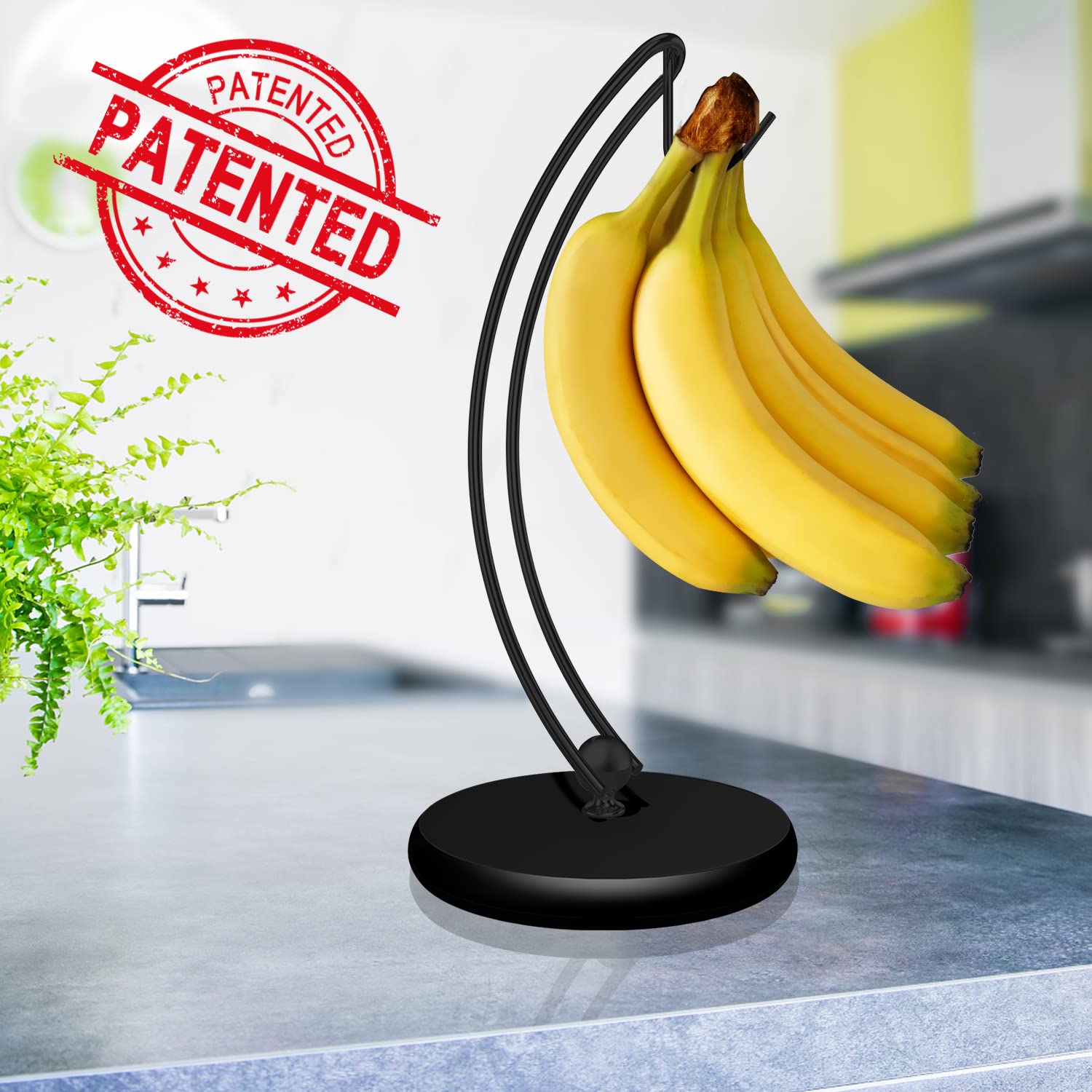 Signice banana holder stand at 12 inches height fits full bunches and more.