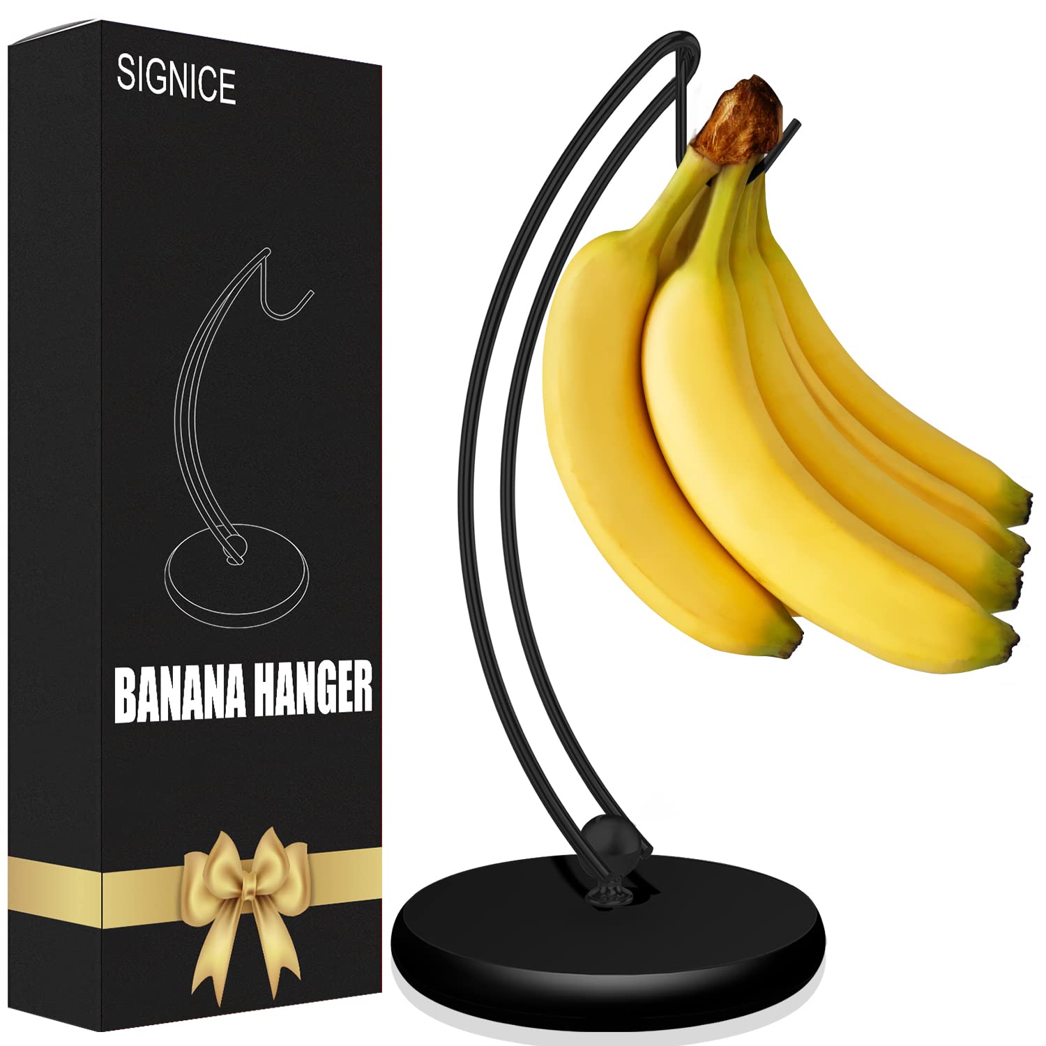 Signice banana holder stand with steel base keeps bananas organized and fresh.