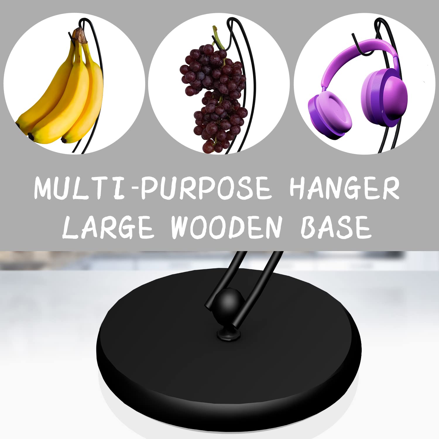 Signice banana holder stand with wood base adds warm style to any kitchen.