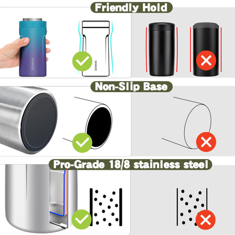 Signice push-lock keeps slim cans securely in place.