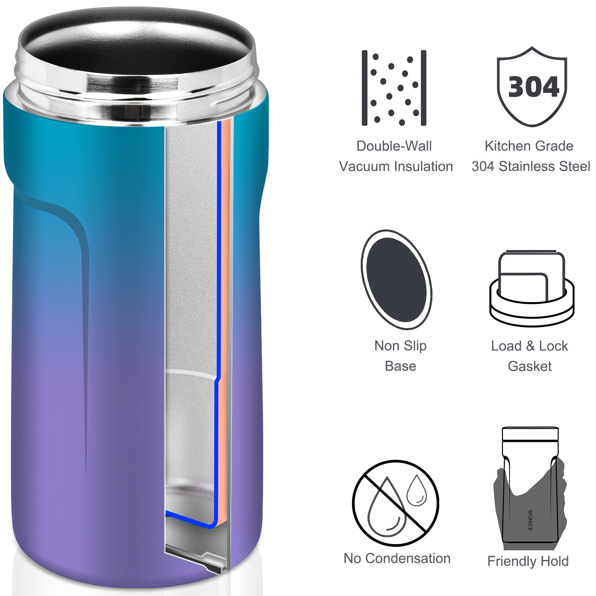 Signice stainless steel double-wall insulation for extra cold drinks.