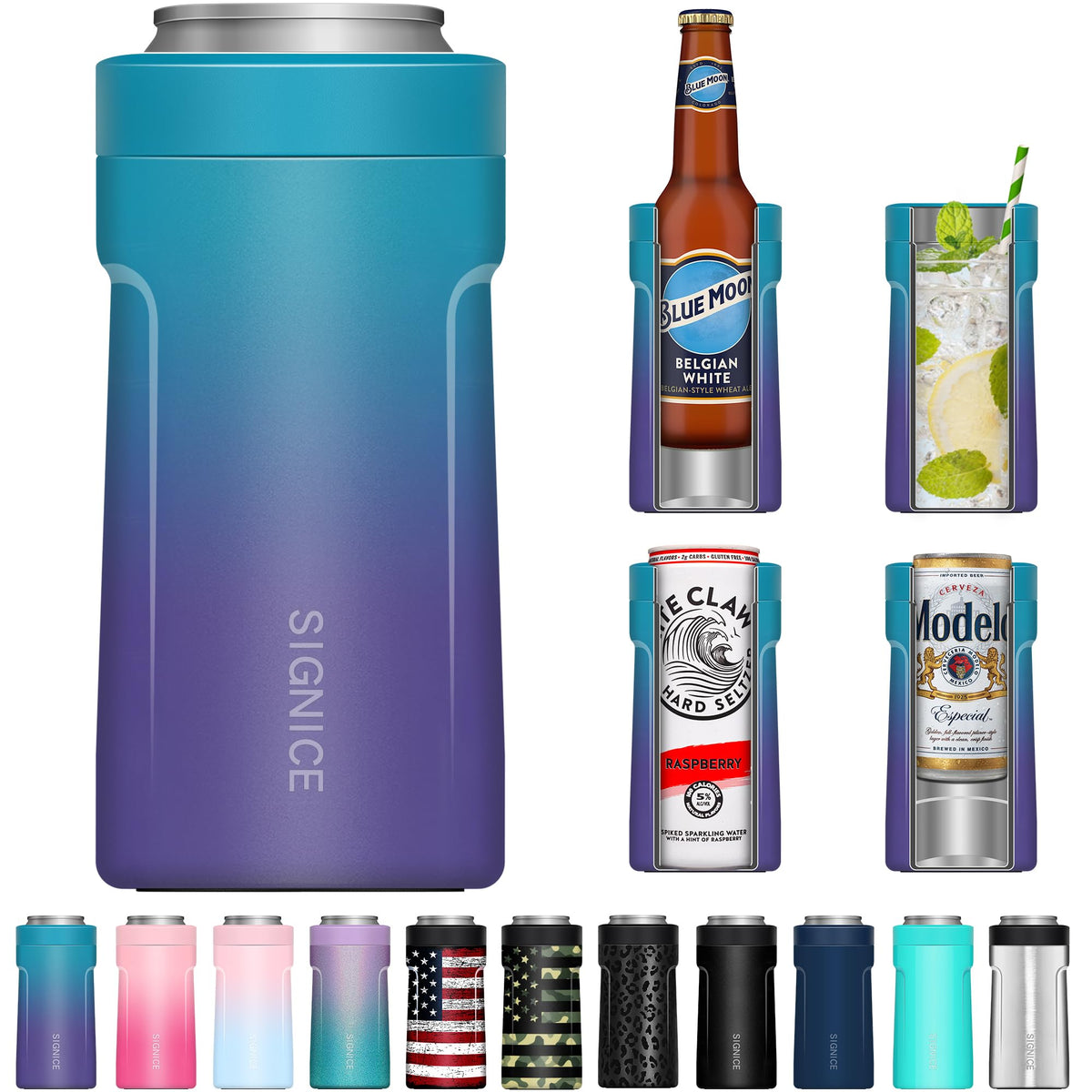 Signice universal can cooler 3in1 insulator keeps 12oz drinks cold.
