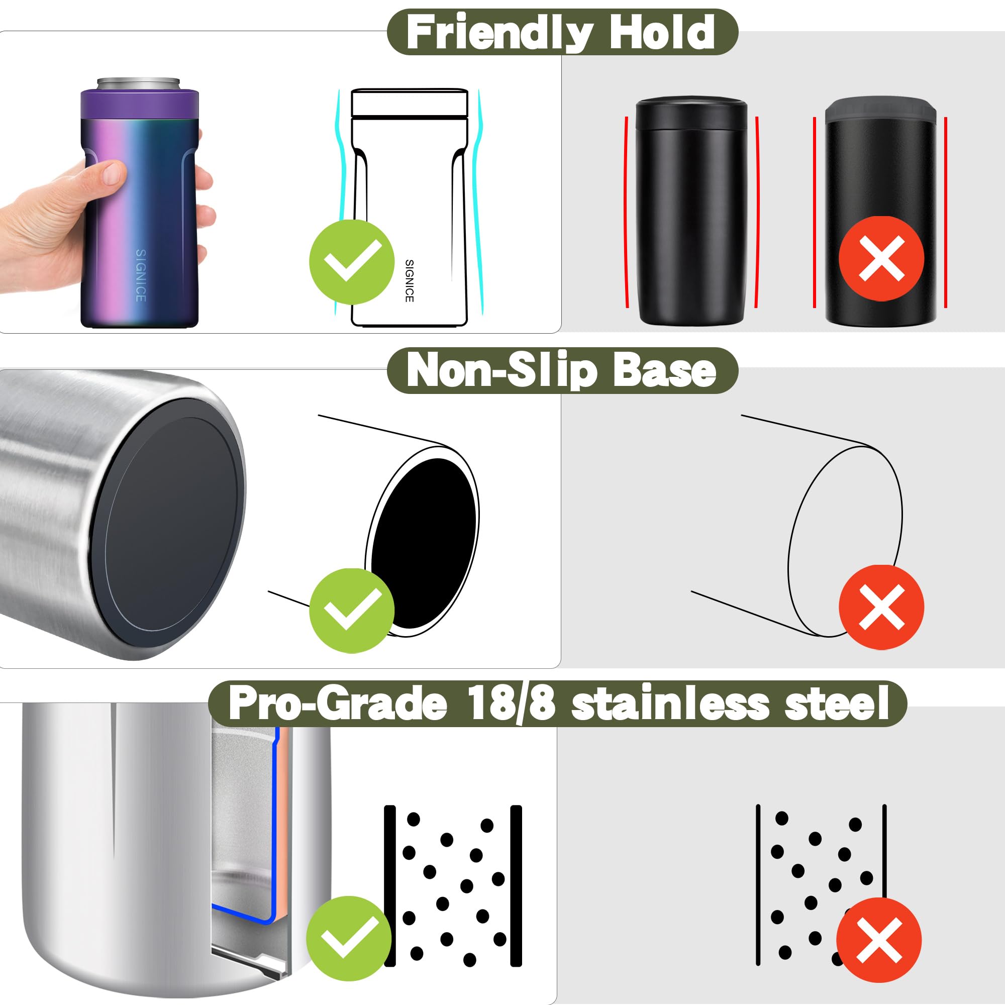 Signice 3-in-1 cooler features non-slip base to prevent spills.