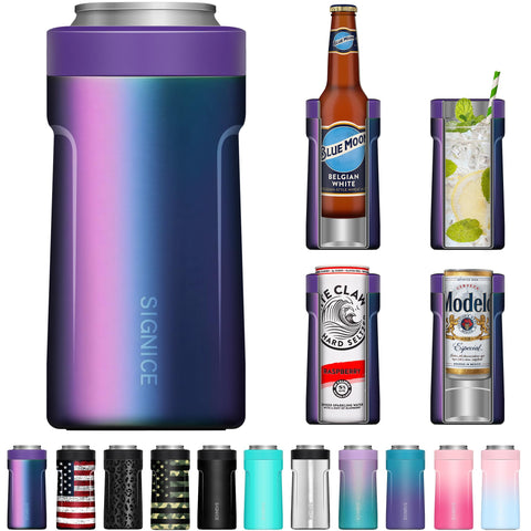 Signice 3-in-1 can cooler with push-lock securely holds slim cans.