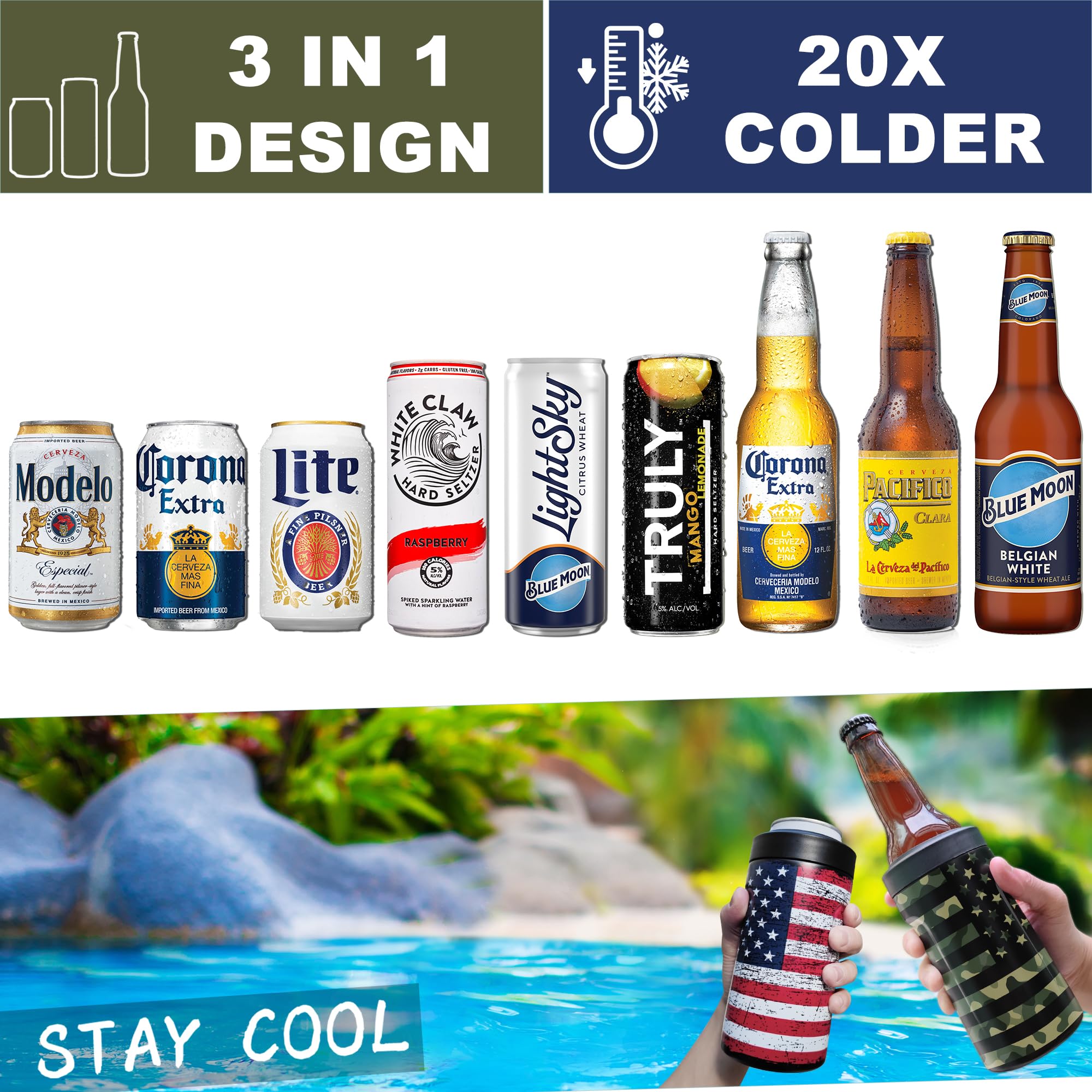 Signice universal can cooler double-wall insulation keeps drinks colder longer