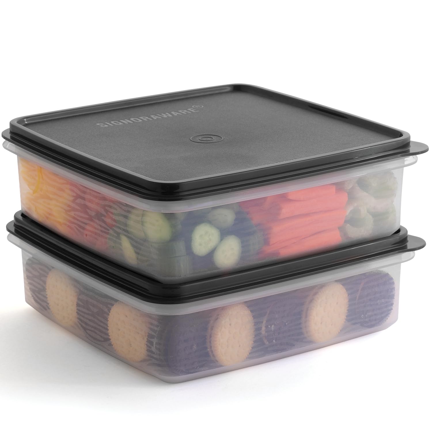 Signora Ware 2-pack 3L containers showcase clear bodies for easy visibility and organized food storage.