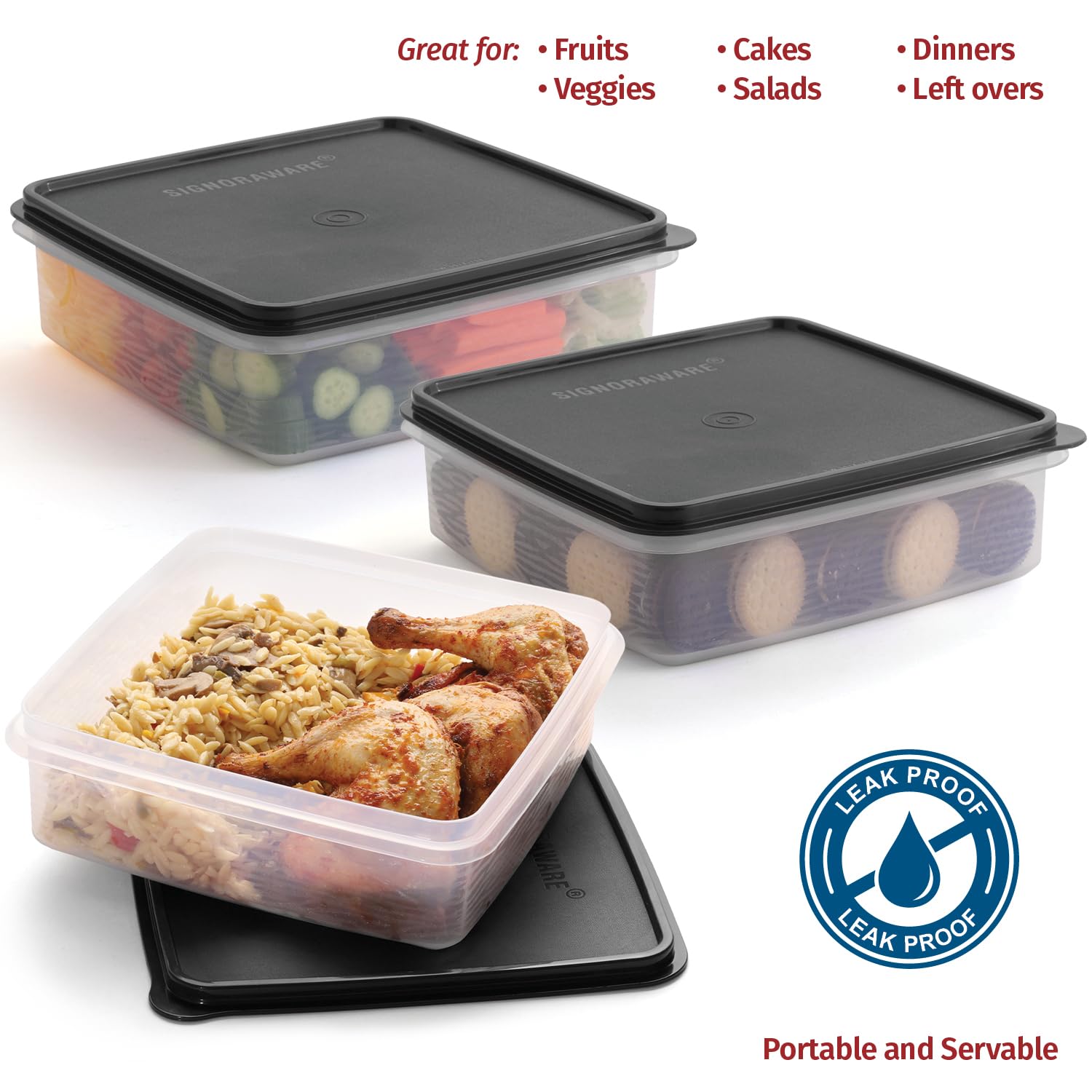 Signora Ware dishwasher microwave freezer-safe containers enable convenient cleanup and flexible storage.