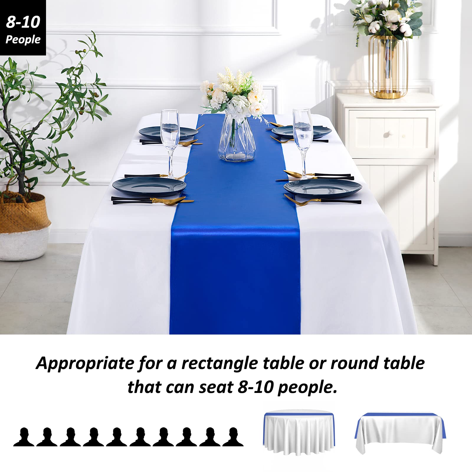 Royal blue SiinvdaBZX satin runner draped gracefully on a long banquet table