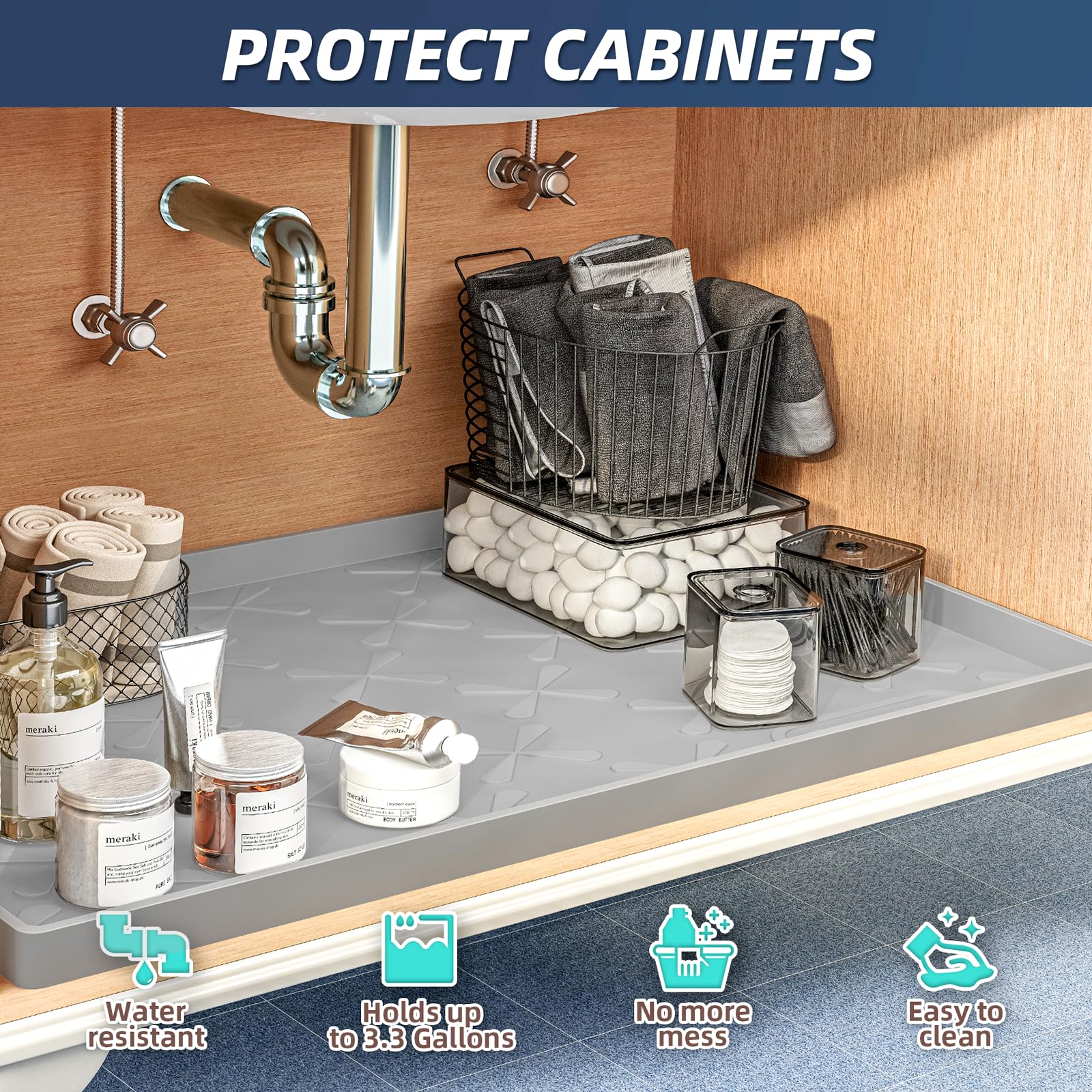 SIKADEER cabinet protector silicone mat cushions shelves against moisture.