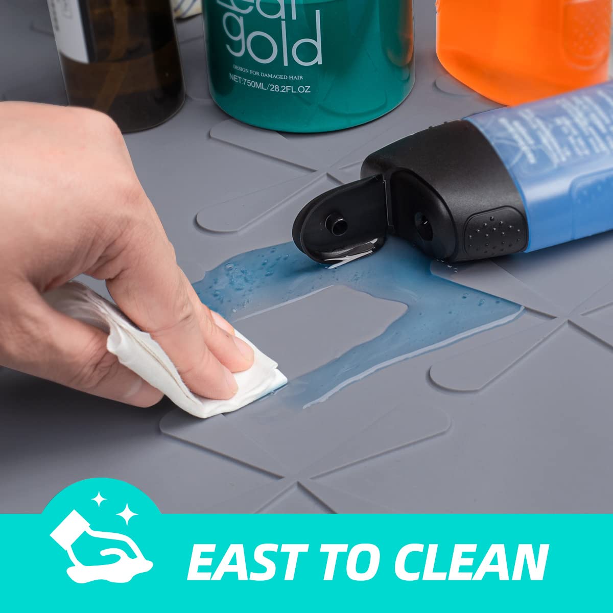 Dishwasher safe silicone mat for quick, convenient cleaning.