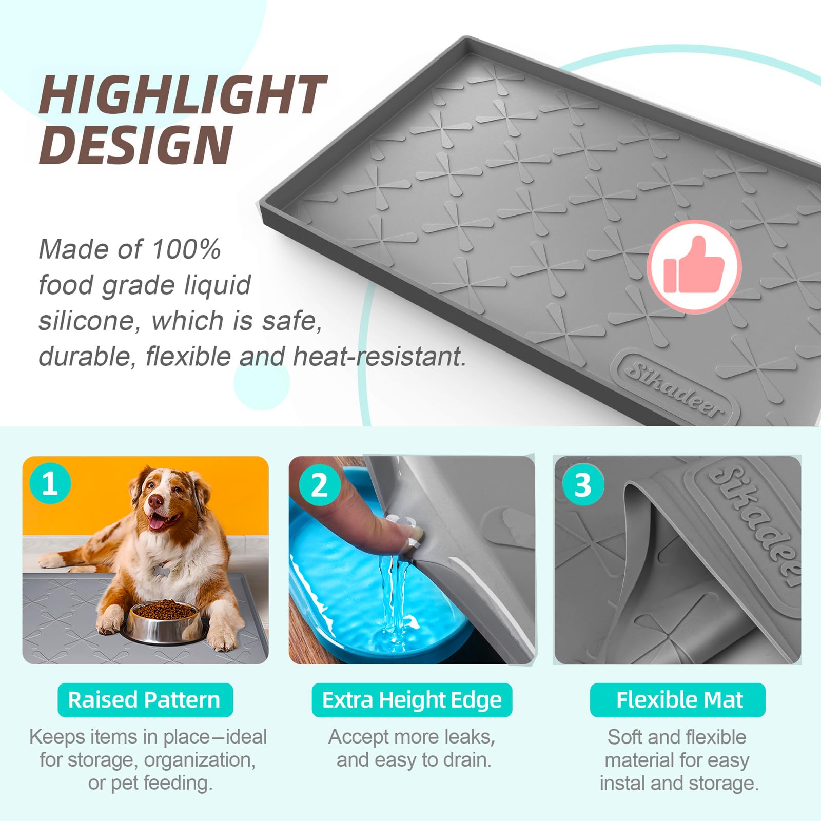 SIKADEER waterproof silicone mat keeps kitchen surfaces clean and dry.